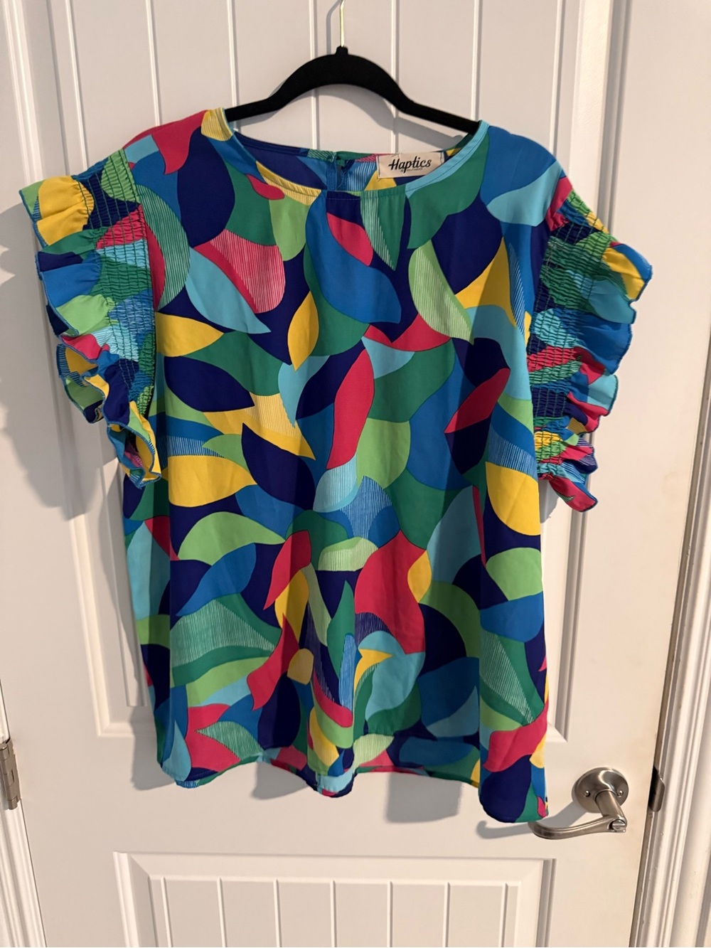 Haptics by Holly HarperColorful abstract Ruffle smock puffed Blouse — 2x